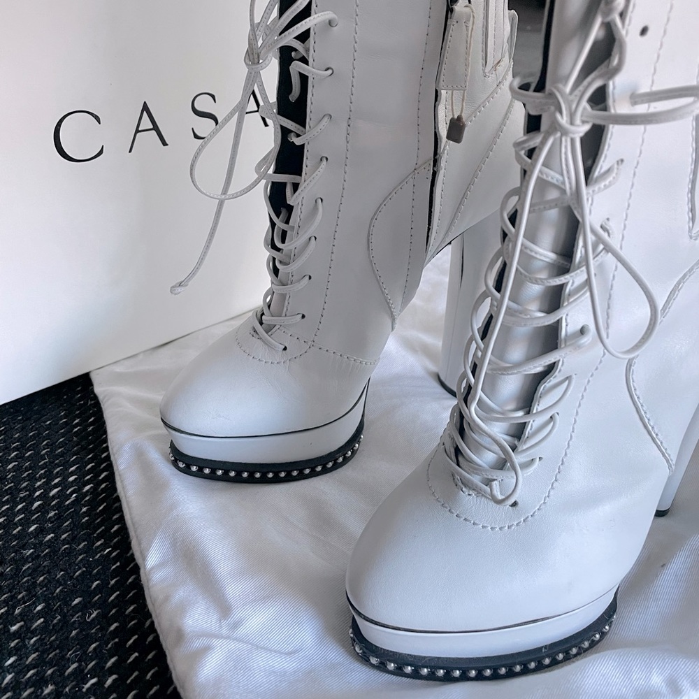 White Casadei Boots bootie Lace up with inner zipper 39